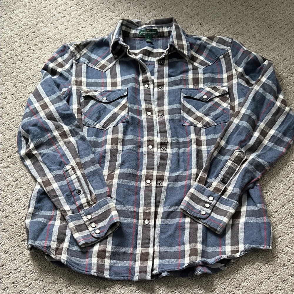Ralph Lauren Blue and White Plaid Button-Down Shirt